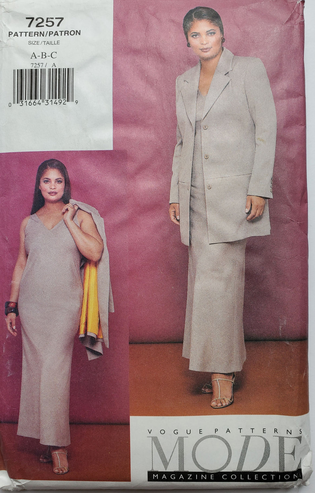 Vogue Pattern 7257, UNCUT and UNUSED Vogue Mode Misses Dress and Jacket, Size A-C