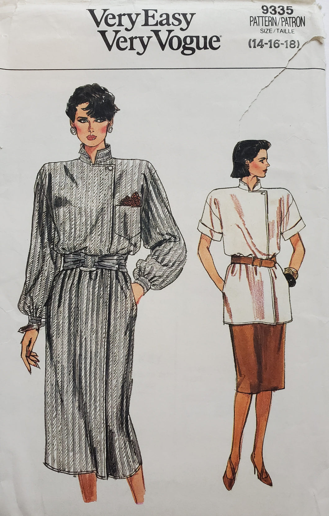 Vogue Pattern 9335, UNCUT and UNUSED Misses Wrap Dress, Skirt and Top Size 14-16-18