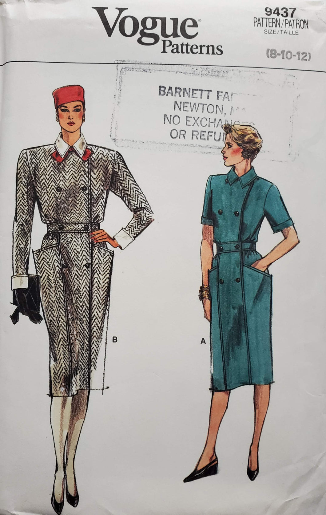 Vogue Pattern 9437, Misses Dress Size 8-10-12 UNCUT