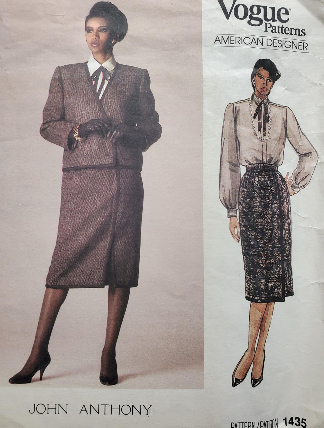 Vogue Pattern 1435, UNCUT, American Designer John Anthony, Misses Skirt, Jacket, and Blouse, Size 10