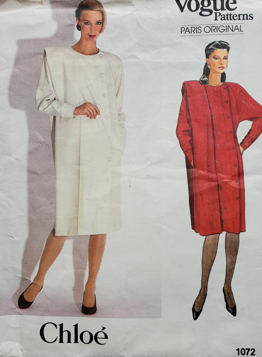 Vintage Vogue Pattern 1072, UNCUT Designer Original Chloe, Misses Dress Size 14