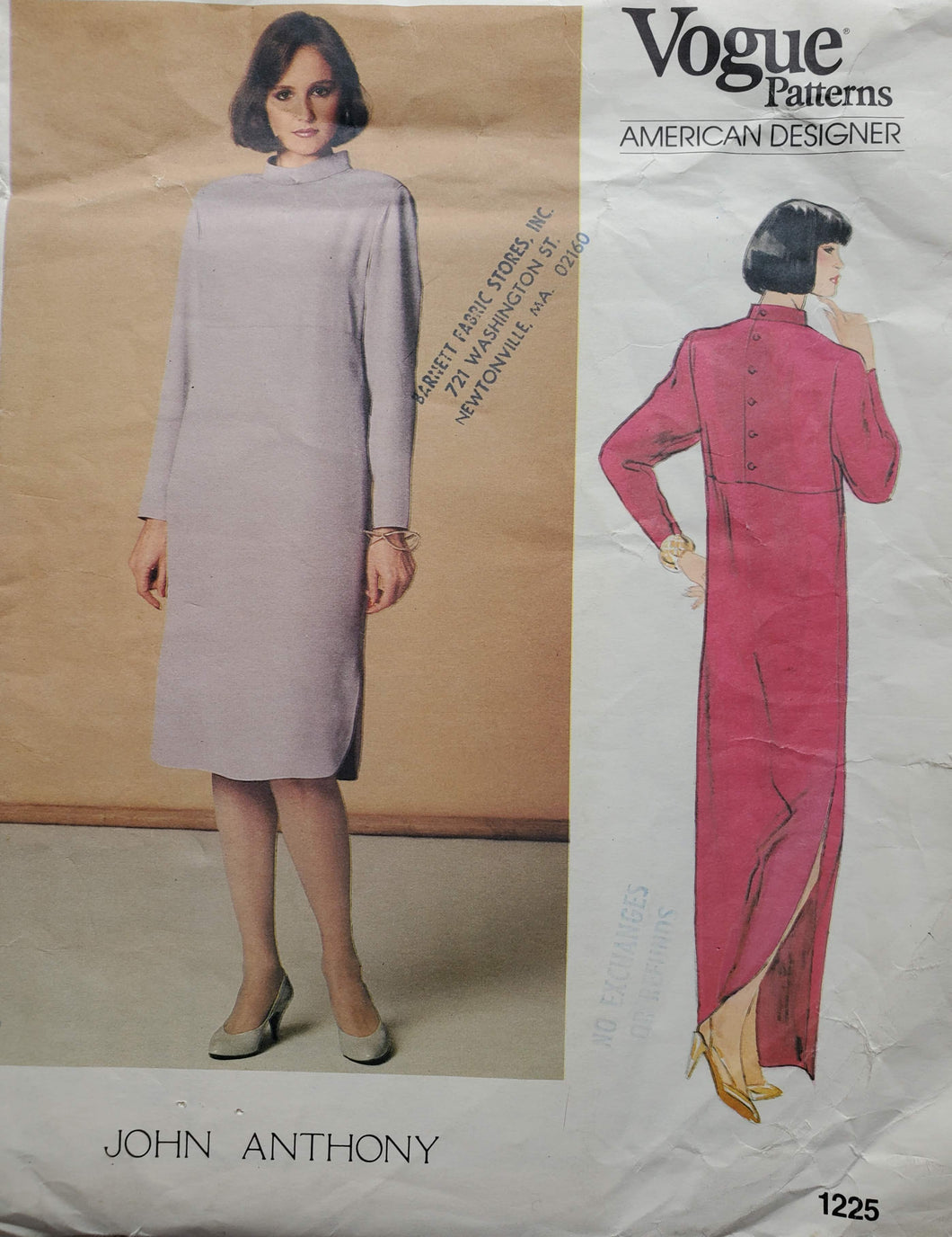 Vogue Pattern 1225, UNCUT, American Designer John Anthony, Misses Dress, Size 8