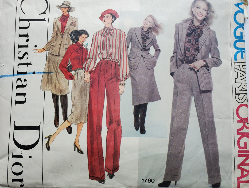 Vogue 1760 UNCUT Christian Dior, Jacket, Skirt, Blouse, Pants, Misses Size 10