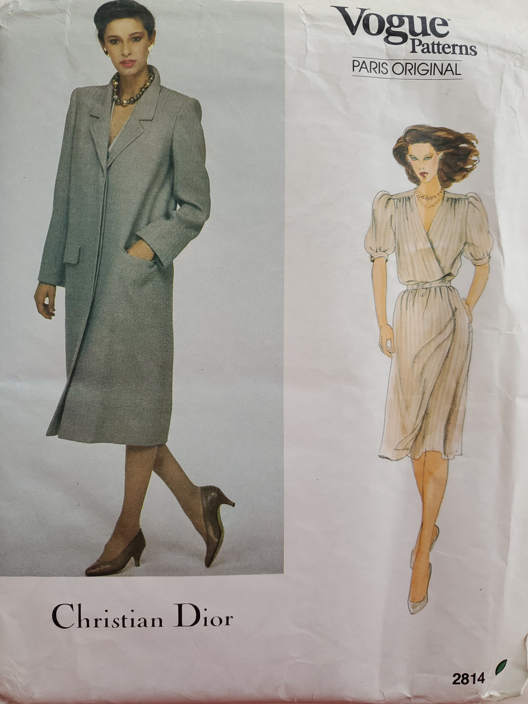 Vintage Vogue Pattern 2814, UNCUT, Paris Original Christian Dior, Misses Dress and Coat, Size 10