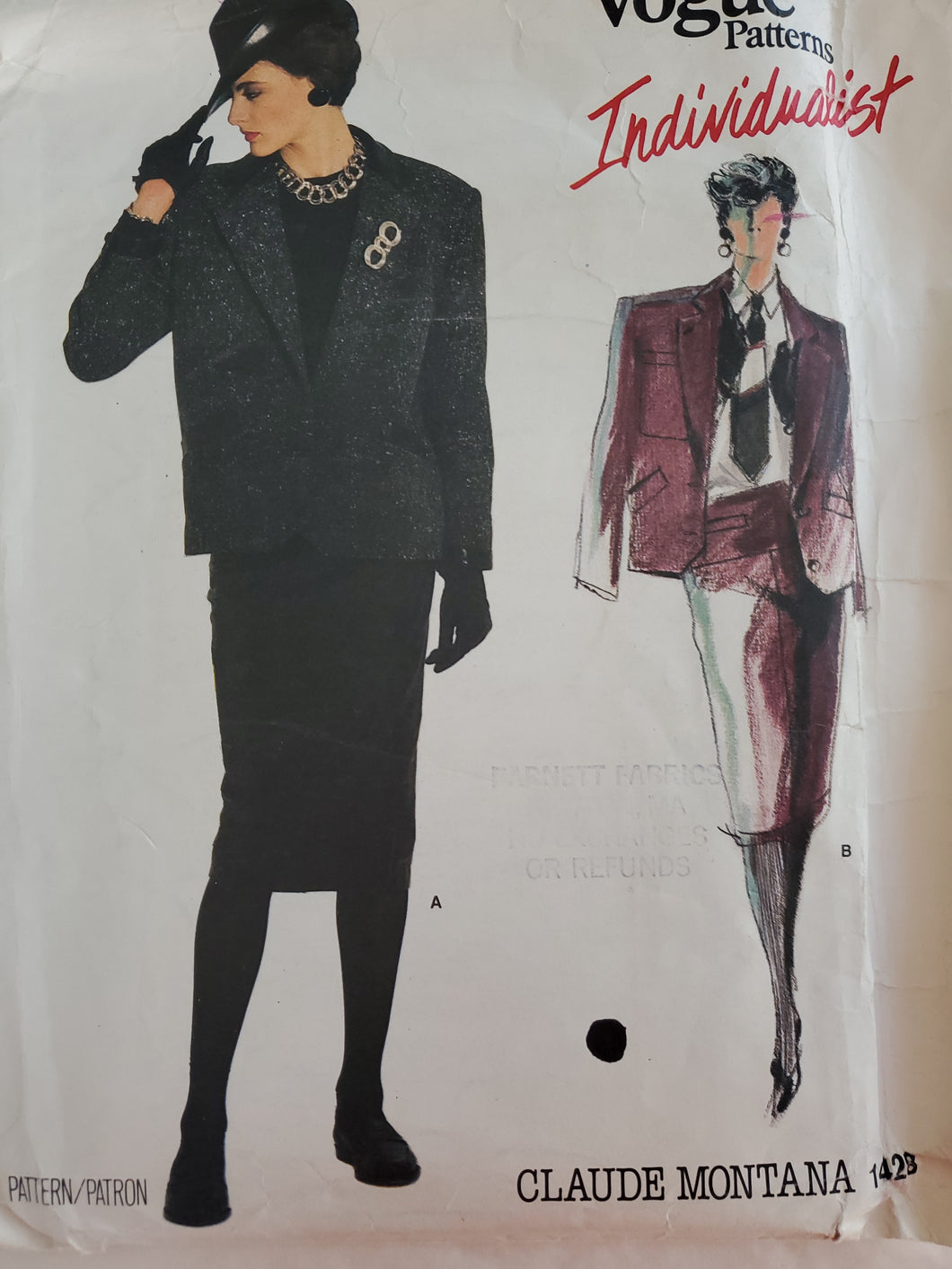 Vogue 1428, Designer Claude Montana, UNUSED Jacket and Skirt, Size 8