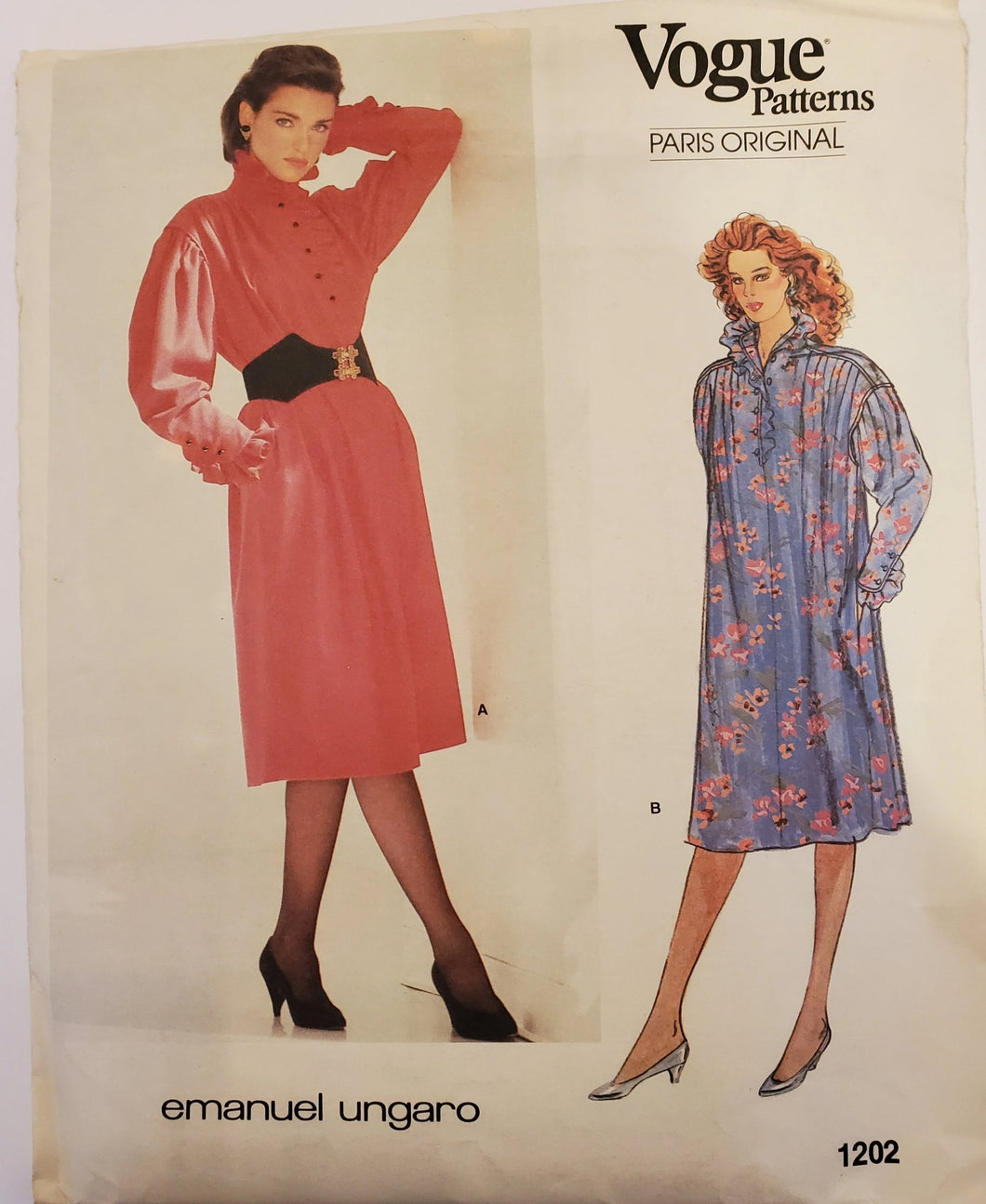 Vogue Pattern 1202, Paris Original Emanuel Ungaro, Dress Size 12, Vintage and Very Rare