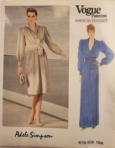 Vogue Pattern 1306, American Designer Adele Simpson, Dress, Vintage