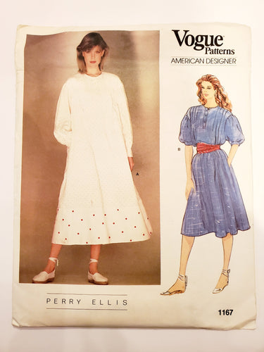 Vogue Pattern 1167, Designer Perry Ellis, Size 10, Peasant Style, Vintage