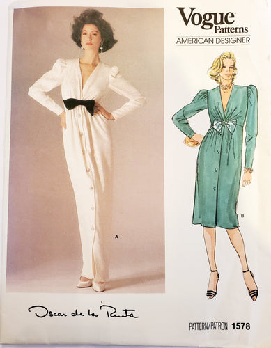 Vogue Pattern 1578, american Designer Oscar de la Renta, Dress Size 10