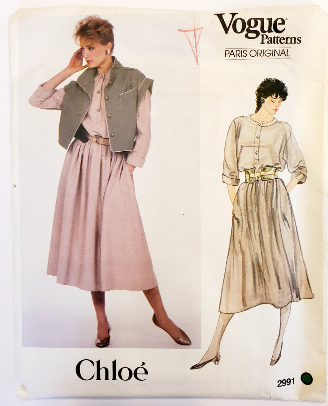 Vogue Pattern 2991, Paris Original Chloe, Skirt and Top Size 12, Vintage