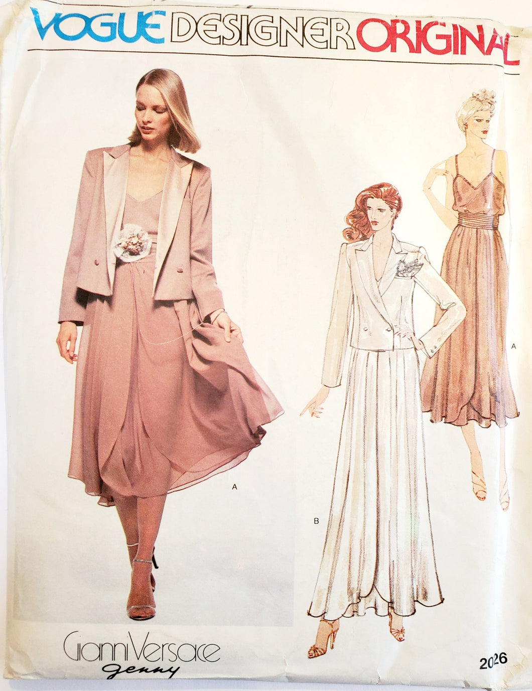 Vintage Vogue Pattern 2026, UNCUT, Designer Original Gianni Versace, Misses Jacket, Skirt and Top