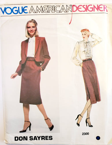 Vogue Patter, Designer Don Sayers, Skirt, Jacket and Blouse Size 10, Vintage