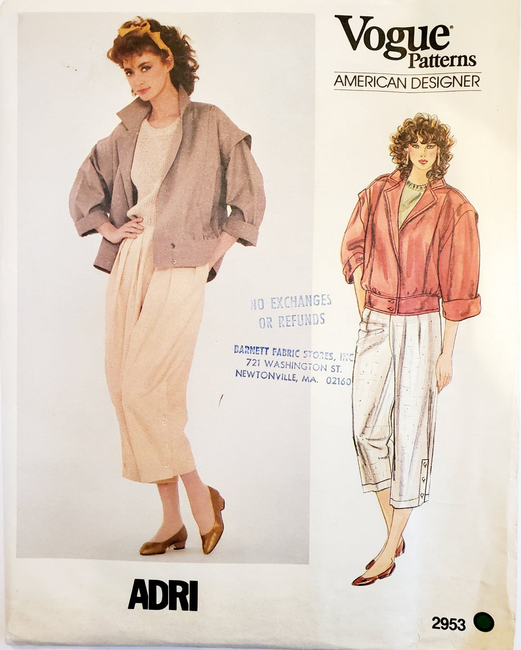 Vogue 2953, Adri, Jacket and Cropped Pants, Vintage
