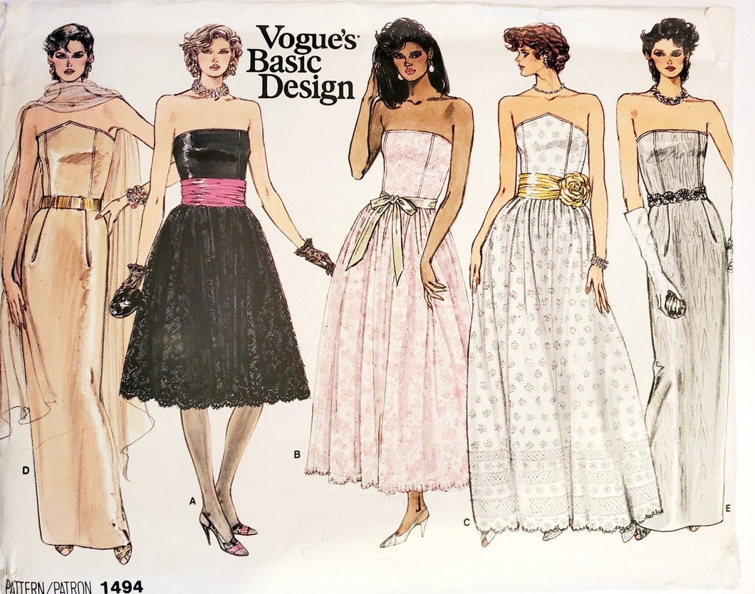 Vogue 1494 Vogue's Basic Design Dress Size 12-14-16, Vintage & Rare