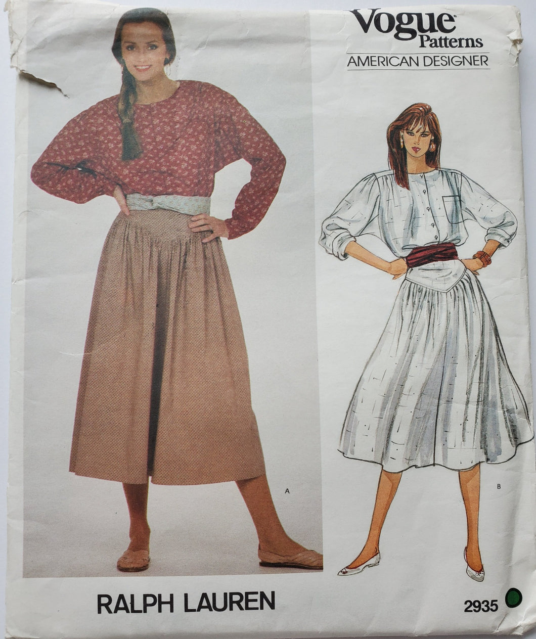 Vogue Pattern 2935, UNCUT, American Designer Ralph Lauren, Skirt and Top Size 8, Rare