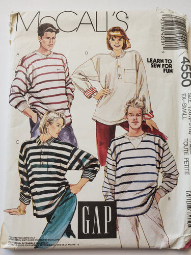 McCall's Pattern 4550, UNCUT, Men's and Women's Polos and Sweatshirts 