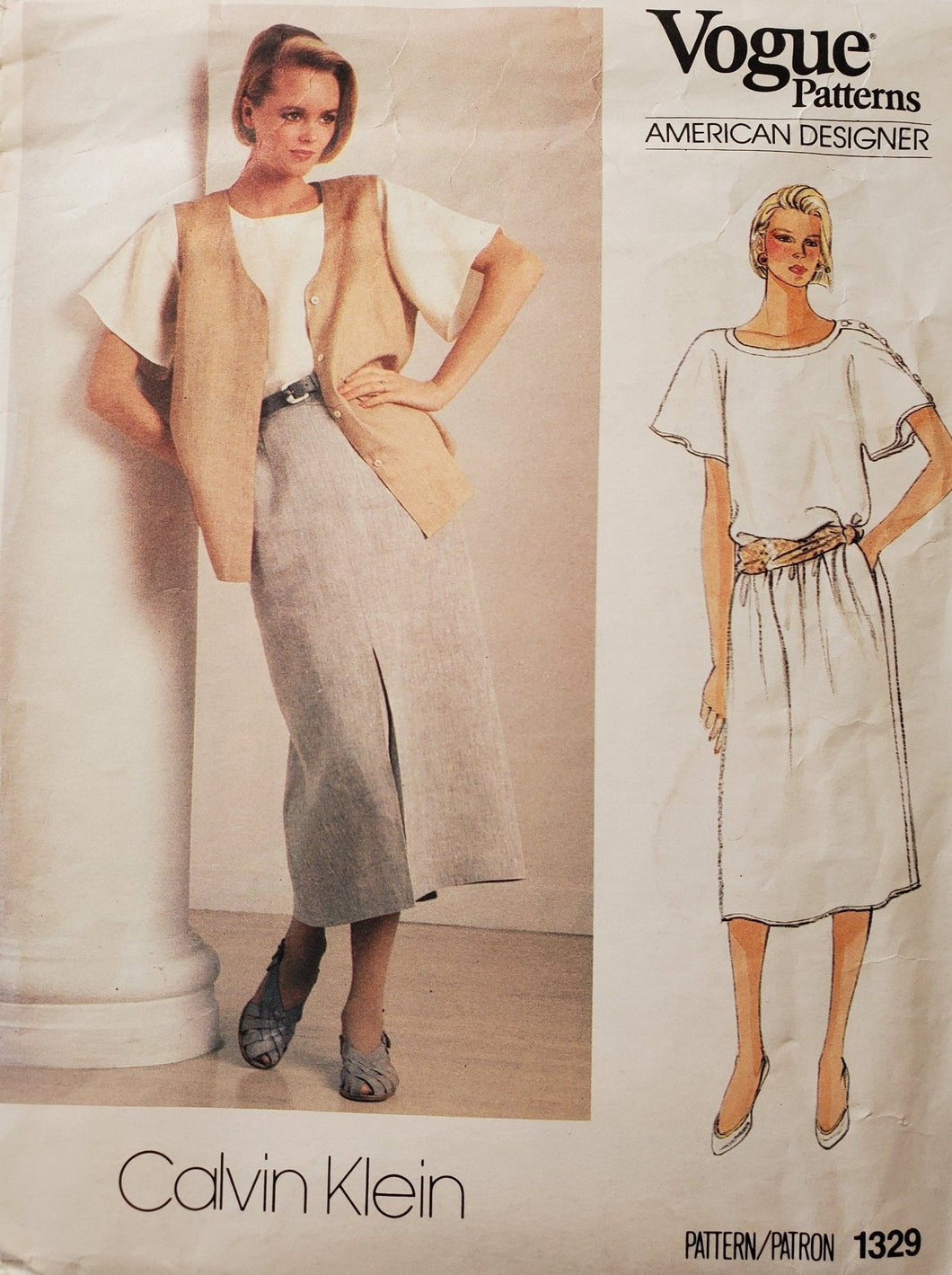 Vogue Pattern 1329, UNCUT, American Designer Calvin Klein, Dress Size 8