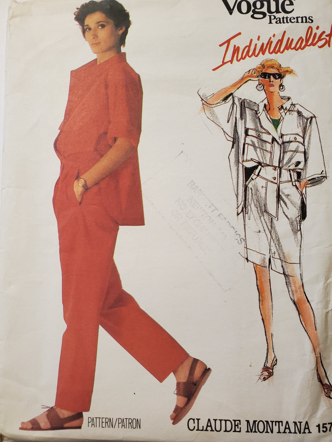 Vogue Pattern 1174, UNCUT Designer Original Claude Montana, Skirt , Pants and Top, Size 8, Vintage & Very Rare