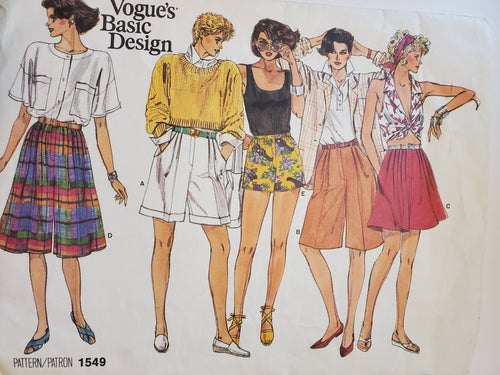 Vogue Pattern 1549, UNCUT, Basic Design Series, Skirts and Shorts Size 10, Vintage