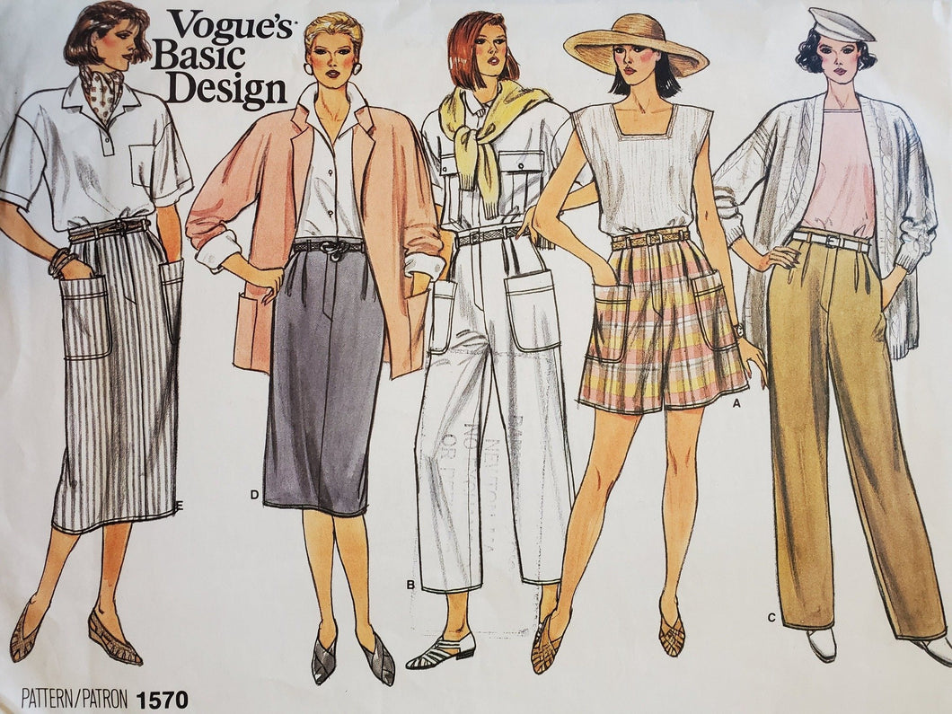 Vogue Pattern 1570, UNCUT, Basic Design Series, Pants, Shorts and Skirts Size 12-14-16 Vintage