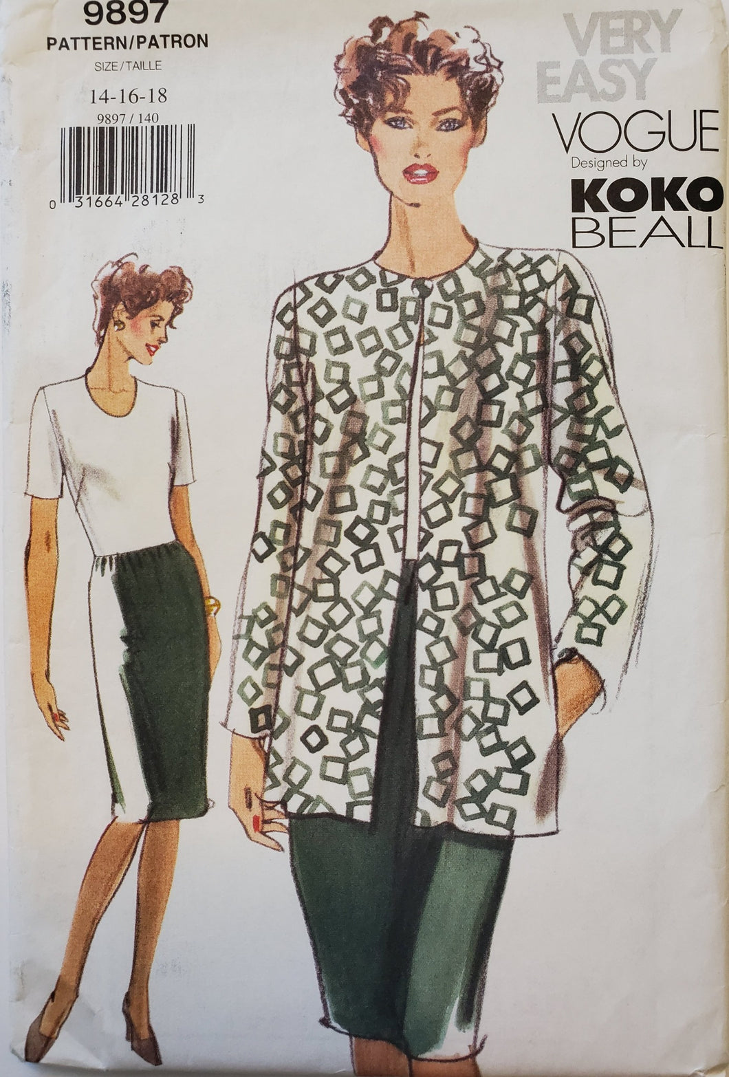 Vogue Pattern 9897, UNCUT, Dress and Jacket, 14-16-18 Vintage 