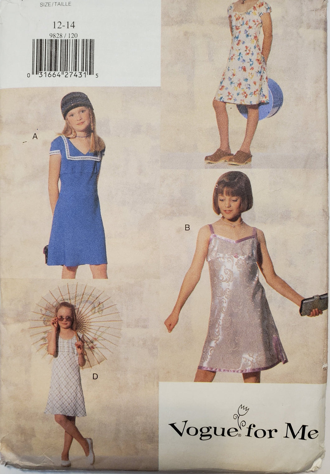 Vogue 9828 UNCUT, Girl's Dress Size 12-14, Vintage