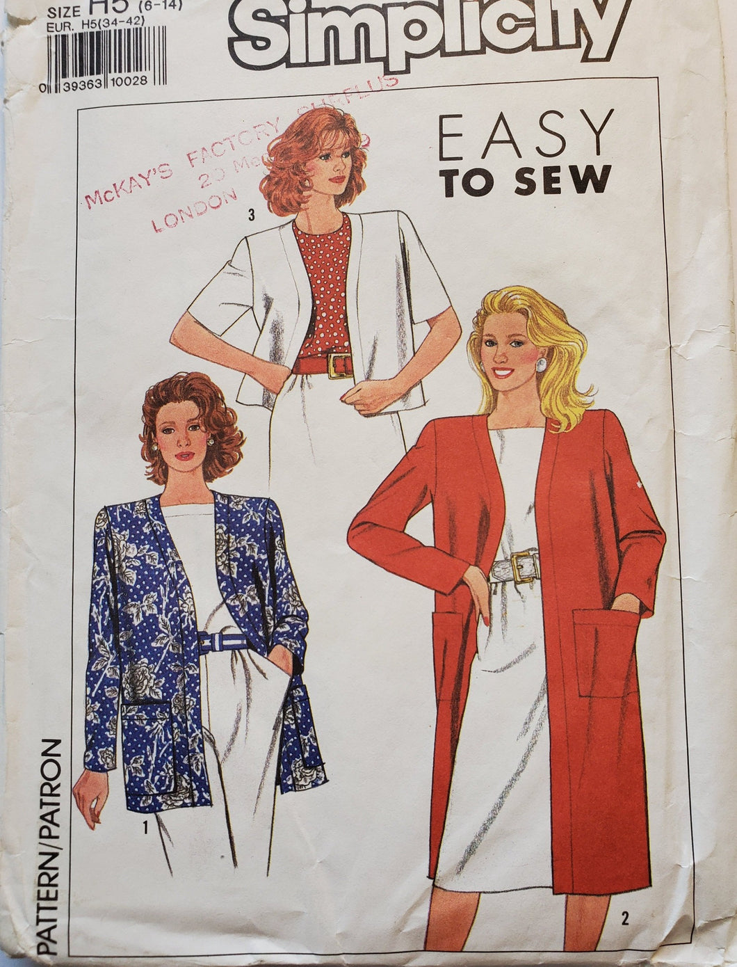 Simplicity Pattern 9568, UNCUT, Women's Jacket Sizes 6-14, Vintage
