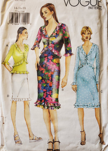 Vogue Pattern 7256, UNCUT, Dress Size 14-16-18, Vintage & Very Rare