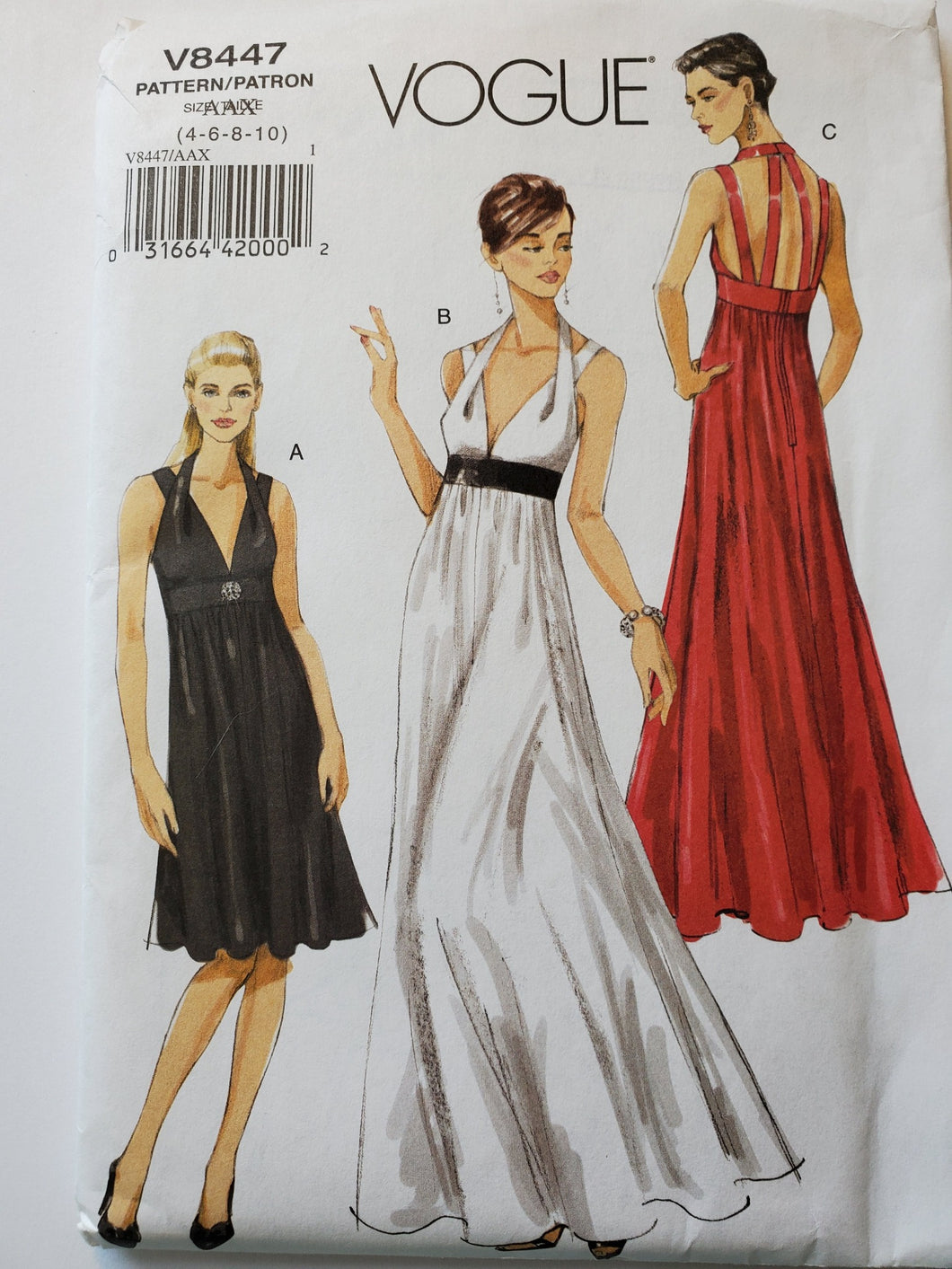Vintage Vogue Pattern V8447, UNCUT, Misses Dress Size 4-6-8-10
