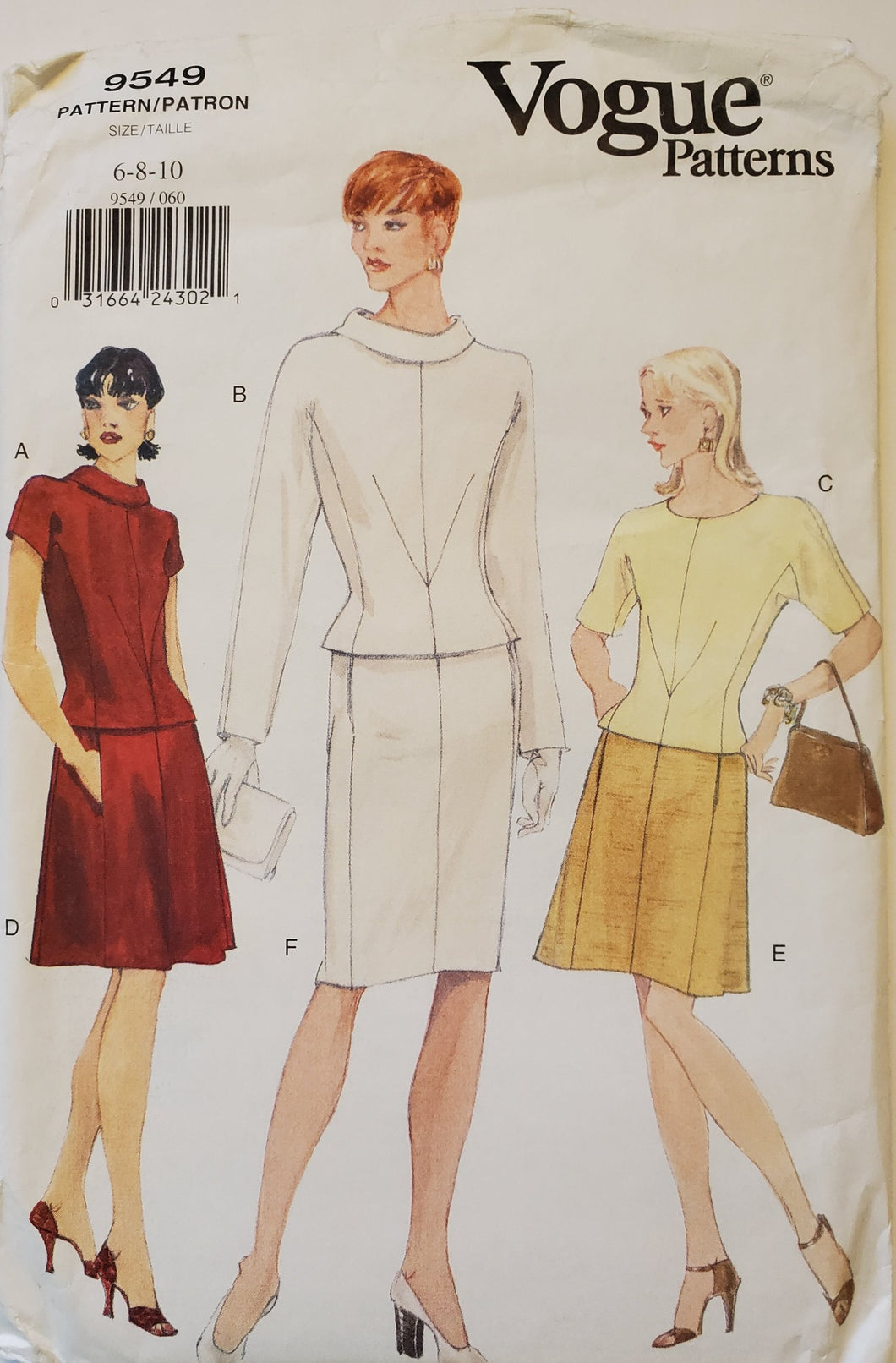 Vogue 9549, UNCUT, Skirt and Top Size 6-8-10, Vintage & Rare