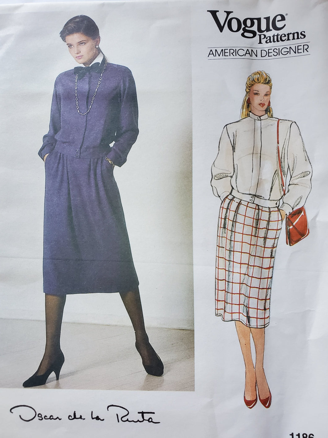 Vogue Pattern 1186, UNCUT, Designer Original Oscar de la Renta, Skirt and Top, Size 10, Vintage