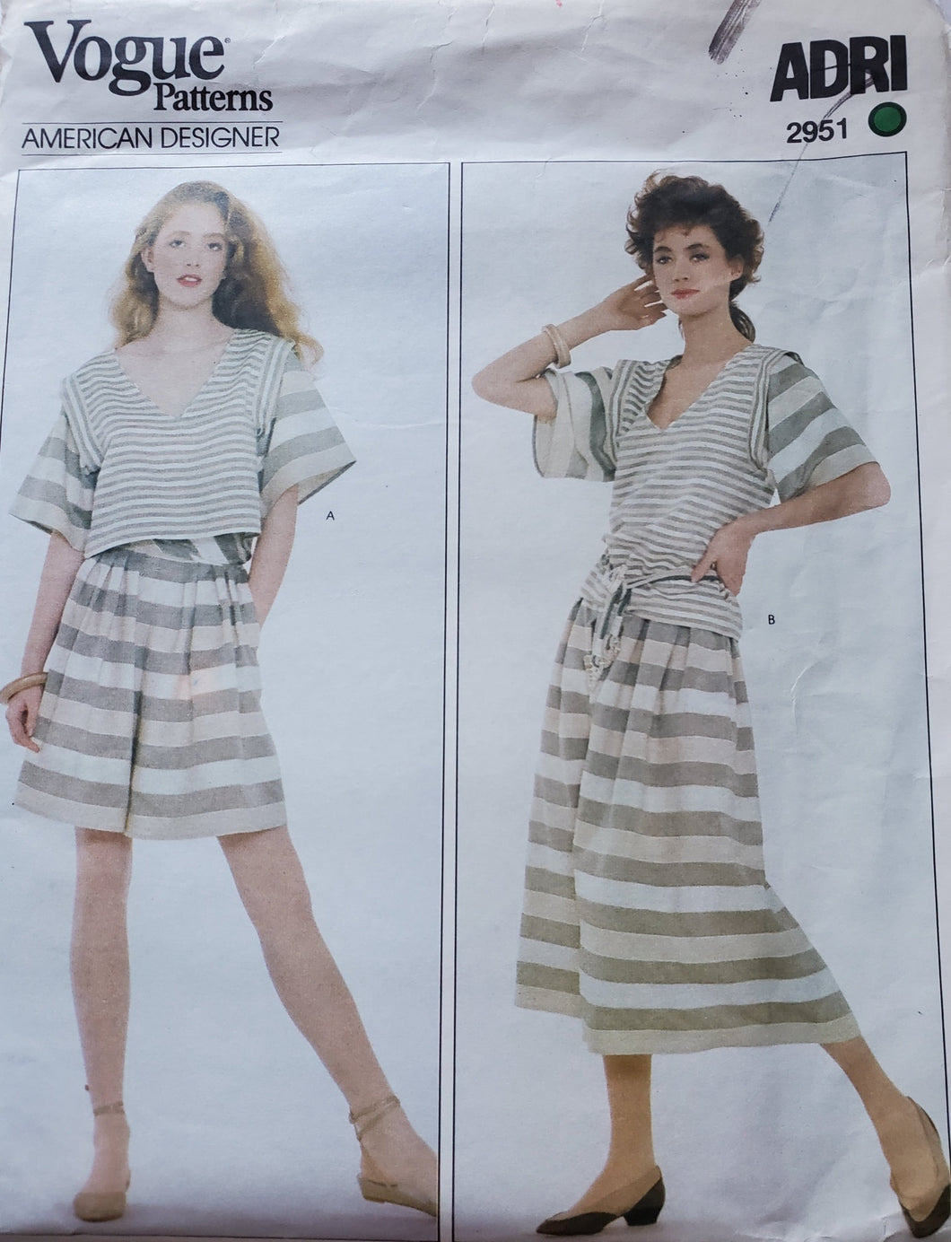 Vogue 2951, UNCUT, American Designer ADRI, Skirt and Top Size 8, Vintage