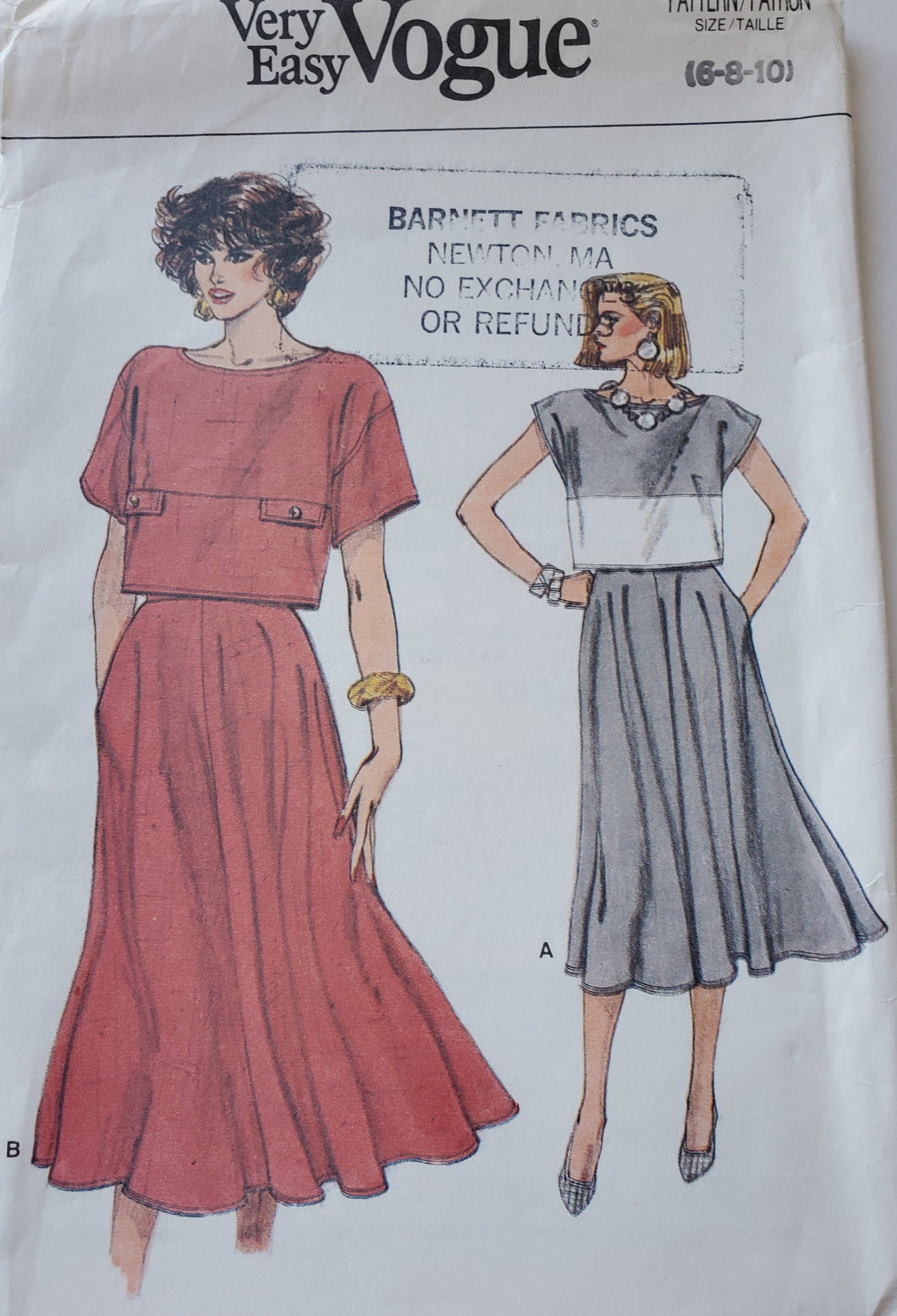 Vogue Pattern 9253, UNCUT, Skirt and Top Size 6-8-10, Vintage