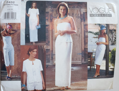 Vogue Pattern 2432, UNCUT, Skirts, Tops, Dresses, Shorts, 6-8-10, Vintage