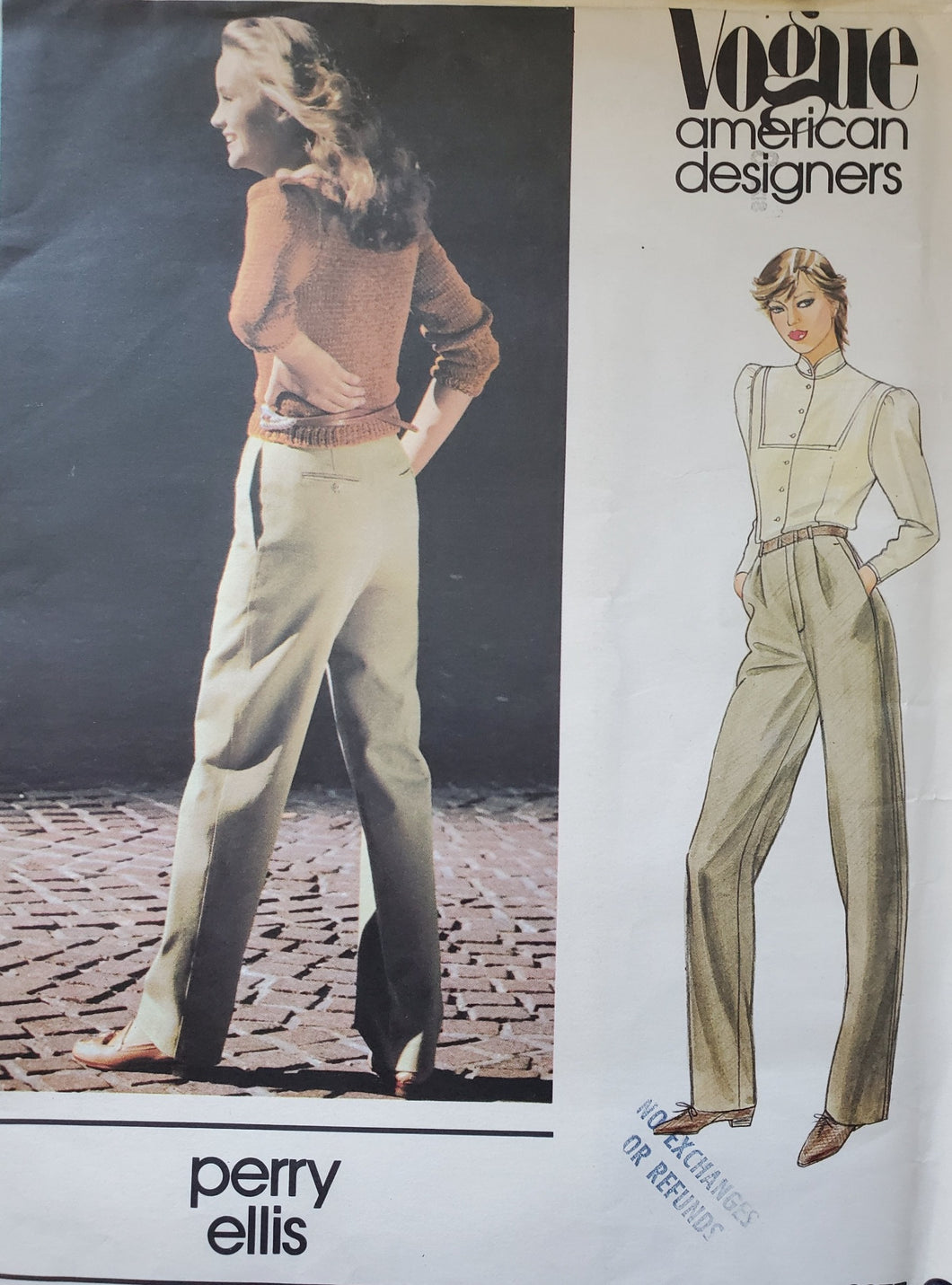 Vintage Vogue Pattern 2677, UNCUT, American Designer Perry Eliis, Misses Pants Size 8