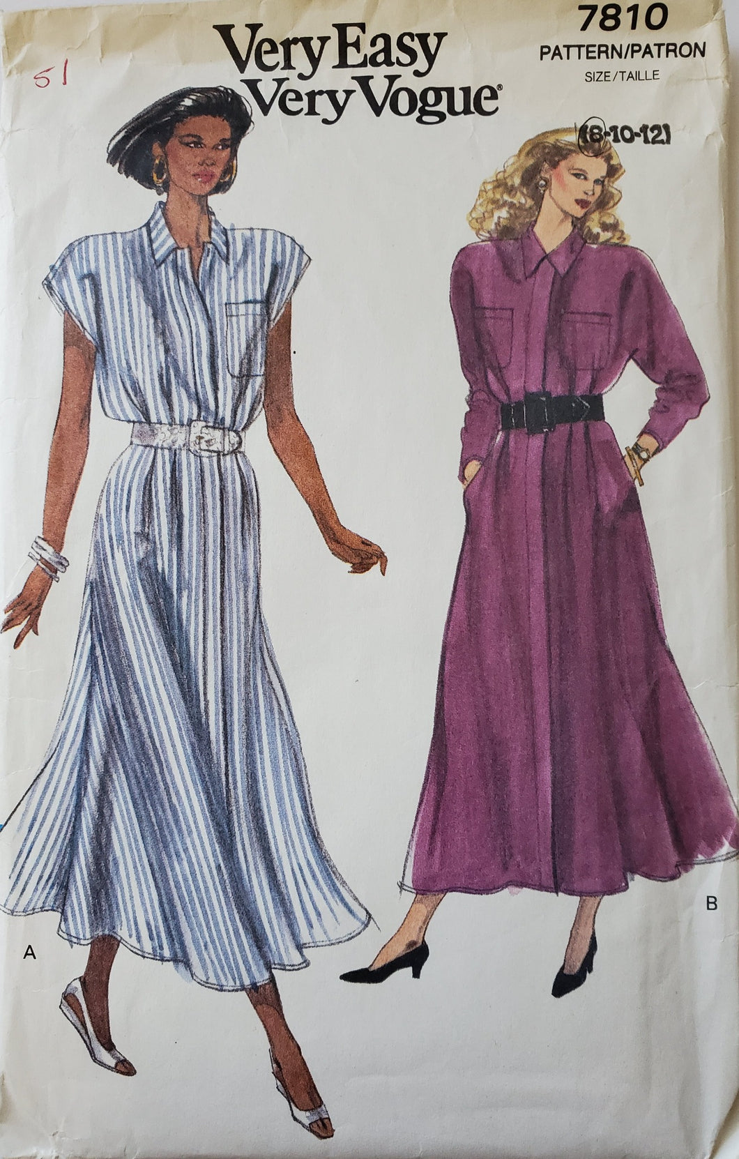 Vogue Pattern 7810 Very Easy, UNCUT, Dress Size 8-10-12, Vintage