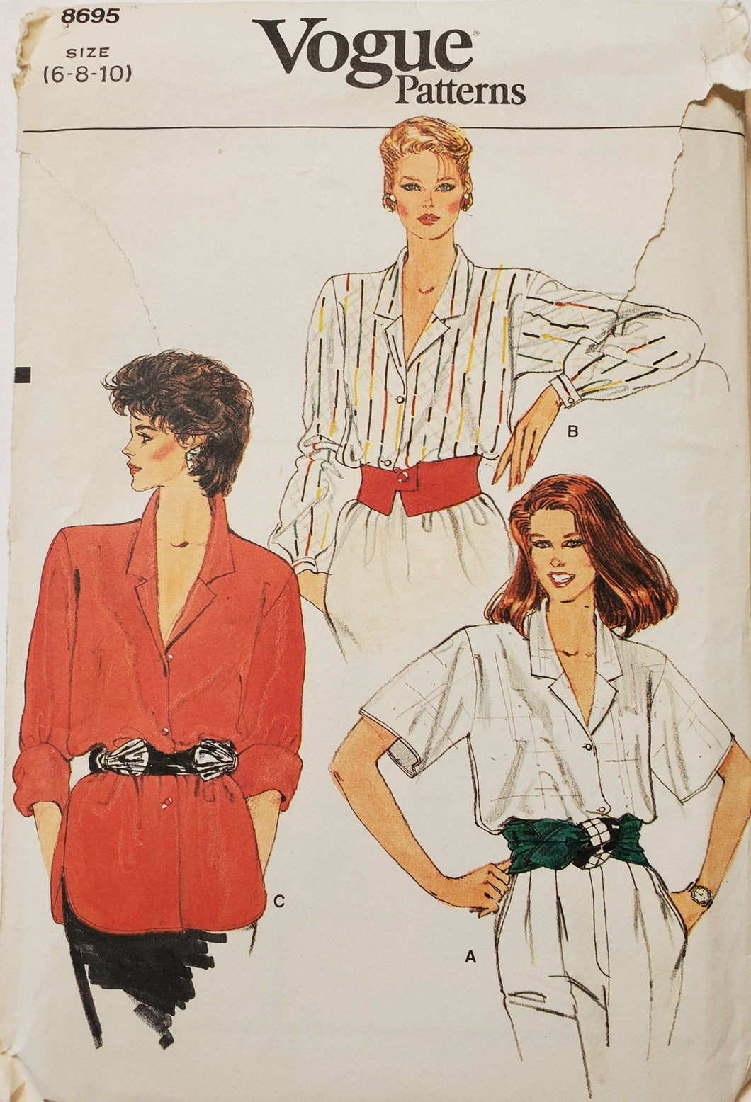 Vogue Pattern 8695, UNCUT, Vogue Tops Size 6-8-10, Vintage