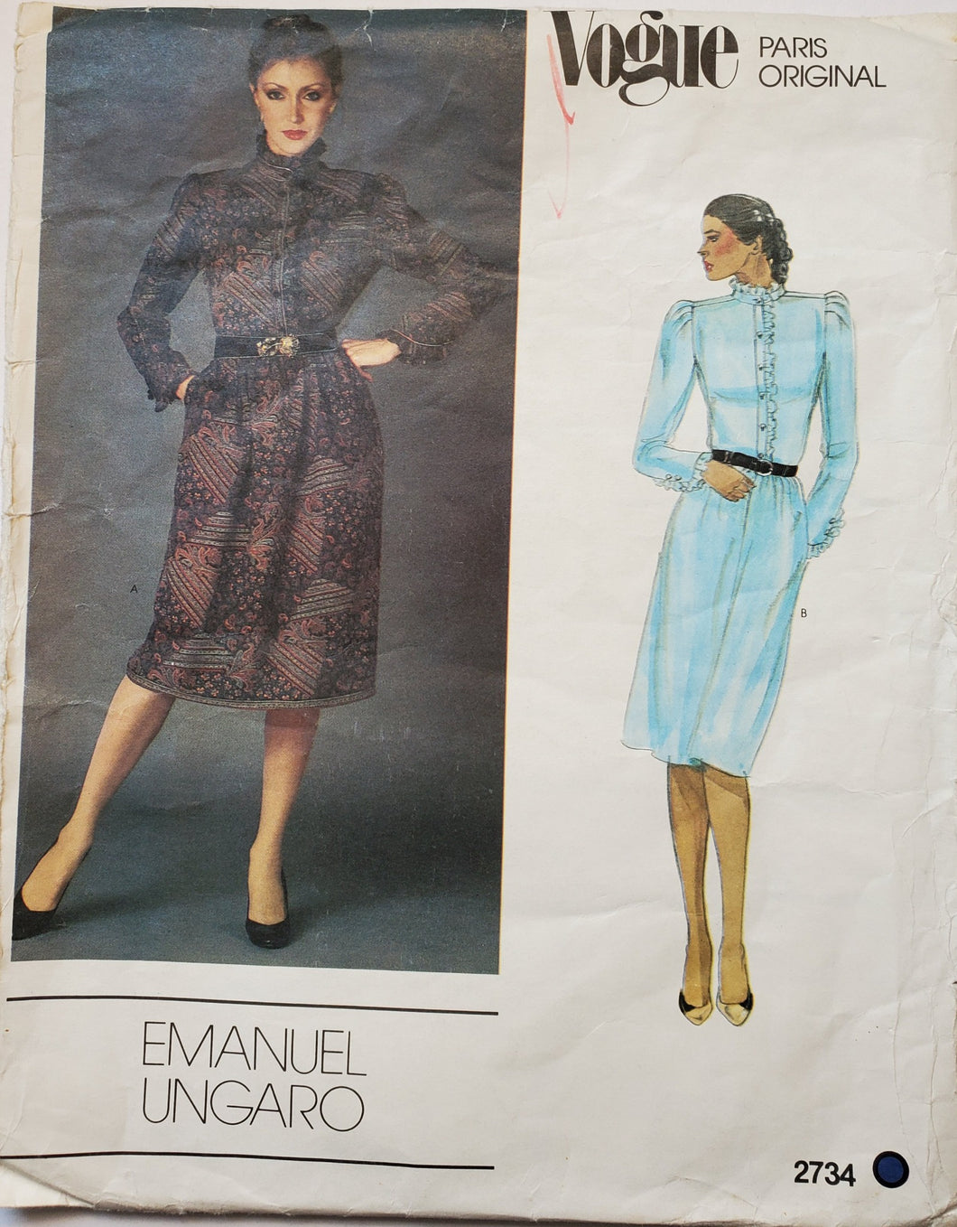 Vogue Pattern 2734, UNCUT, Vogue Paris Designer Emanuel Ungaro Vogue Dress Size 10, Vintage