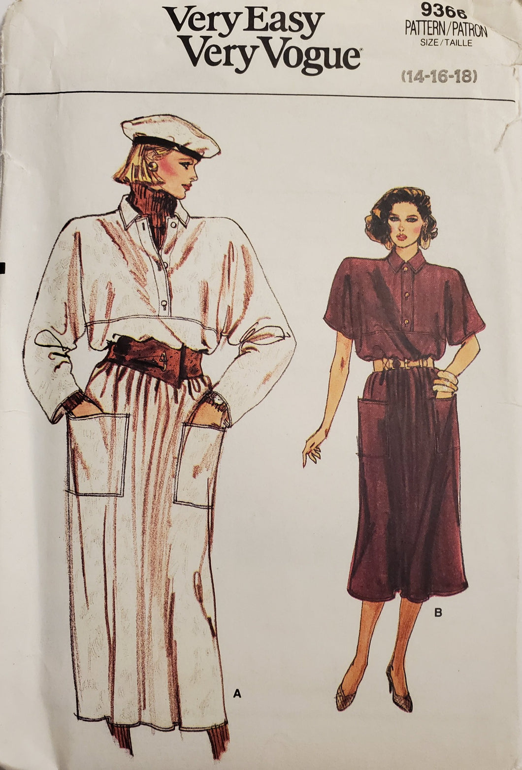 Vogue Pattern 9366, Very Easy, UNCUT, Dress Size 14-16-18, Vintage