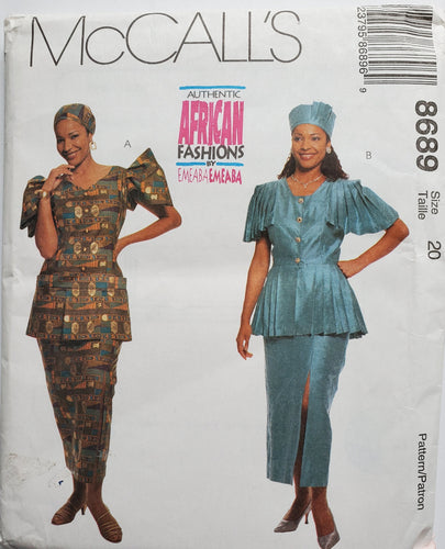 McCall's Pattern 8689, UNCUT, African Fashions, Women's Two-Piece Dress, Size 20, Vintage