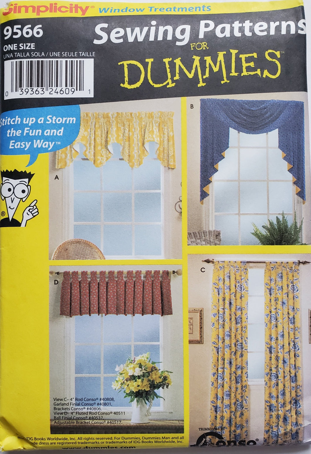 Simplicity Pattern 9566, UNCUT, Sewing Pattern for Dummies, Curtains, Vintage