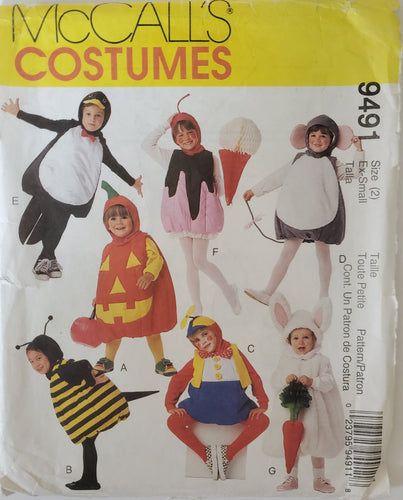 McCall's 9491 UNCUT, Boy's and Girl's Costumes, Size 2 (Extra Small), Vintage