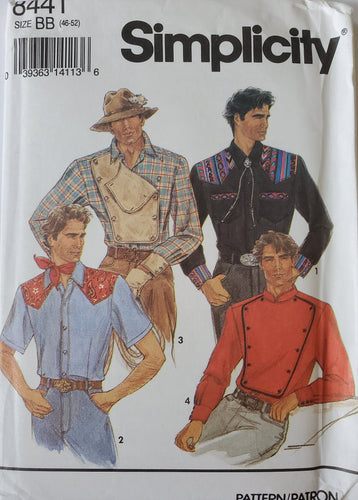 Simplicity Pattern 8441, Men's Fitted Cowboy Shirts, Sizes 46-52, Vintage & Rare