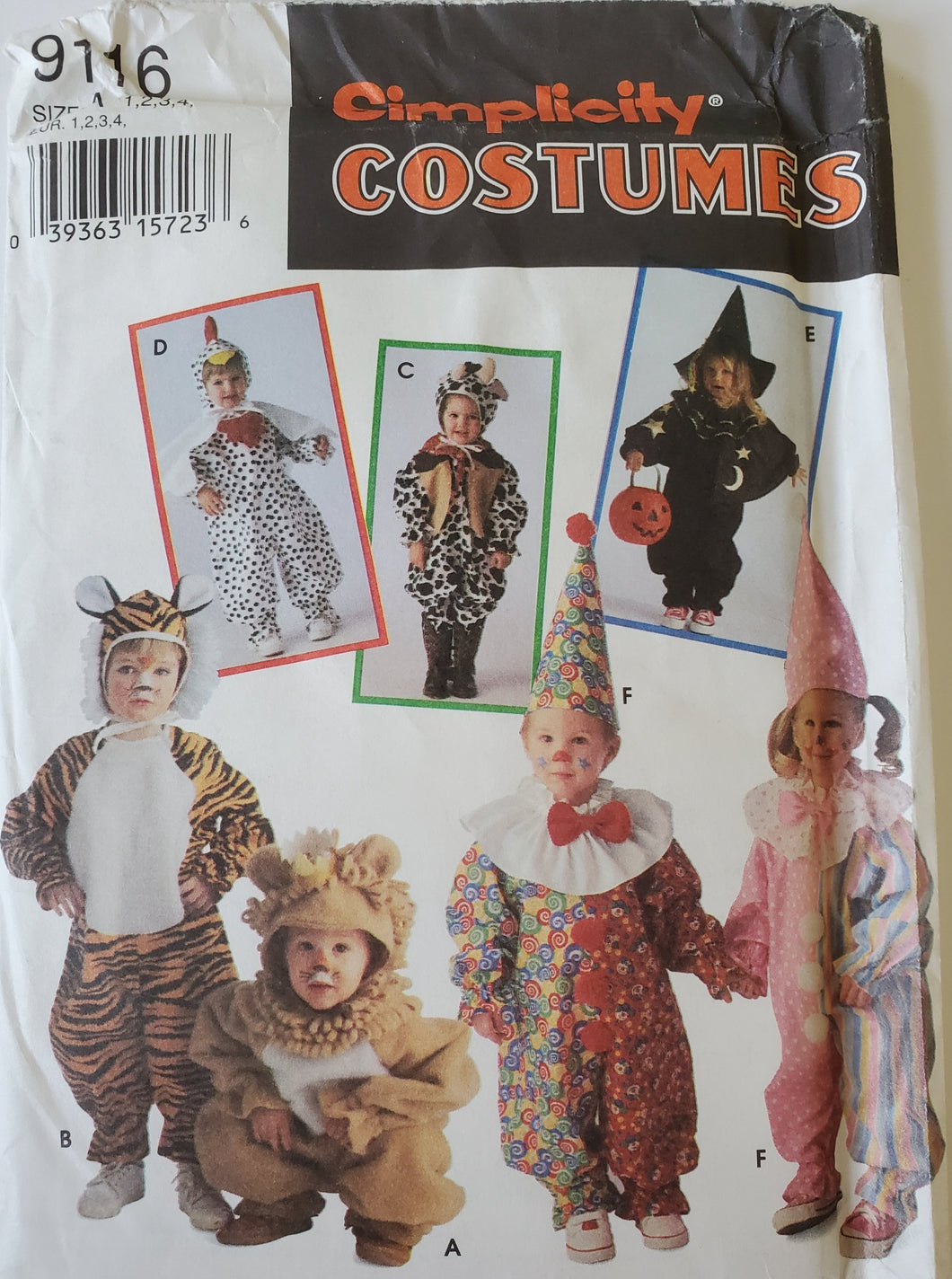 Simplicity 9116 UNCUT, Boy's and Girl's Costumes, Sizes 1-2-3-4, Vintage