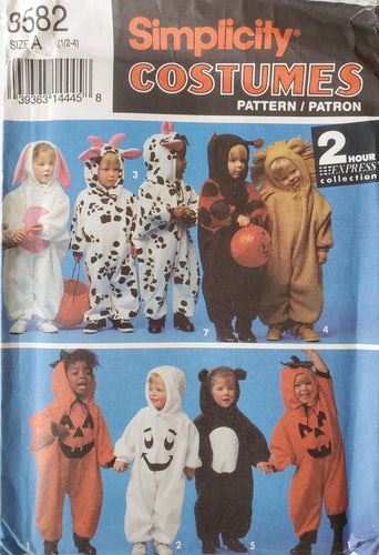 Simplicity 8582 UNCUT, Boy's and Girl's Costumes, Sizes 1/2-1-2-3-4, Vintage