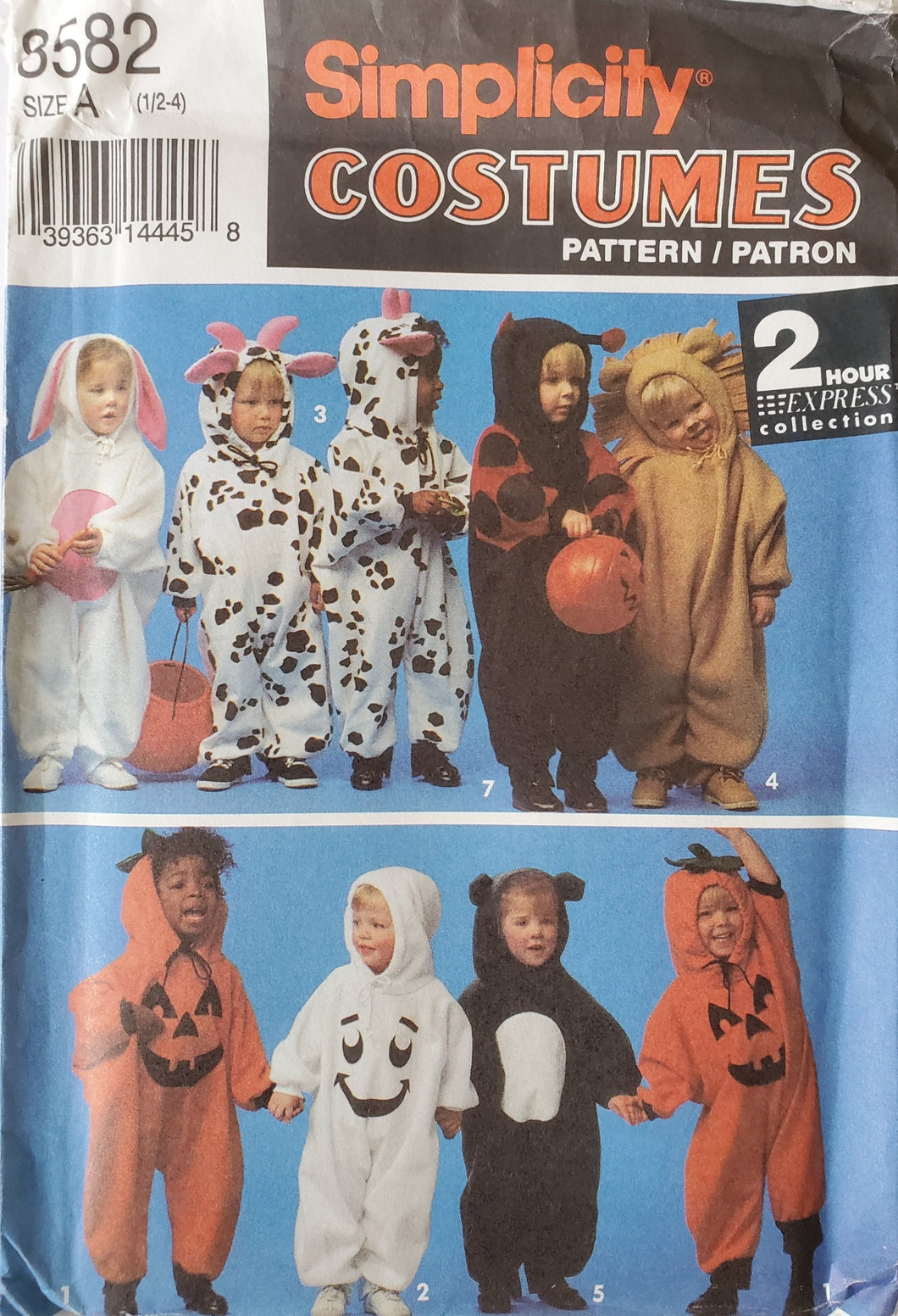 Simplicity 8582 UNCUT, Boy's and Girl's Costumes, Sizes 1/2-1-2-3-4, Vintage