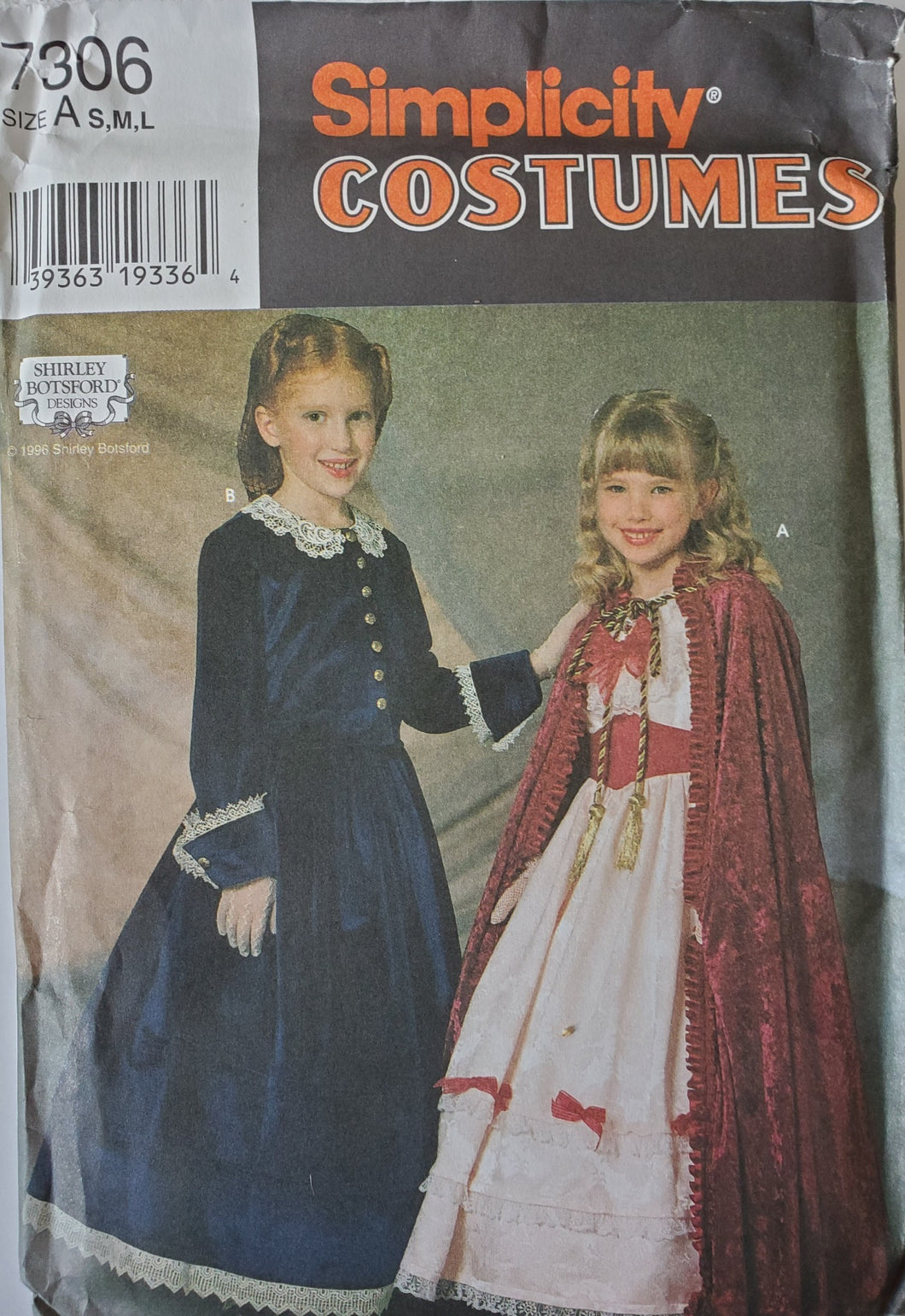 Simplicity 7306 UNCUT, Girl's Dress and Cape Costume, Size S-M-L, Vintage