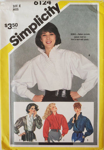 Simplicity Pattern 6124, UNCUT, Women's Blouse Size 8, Vintage