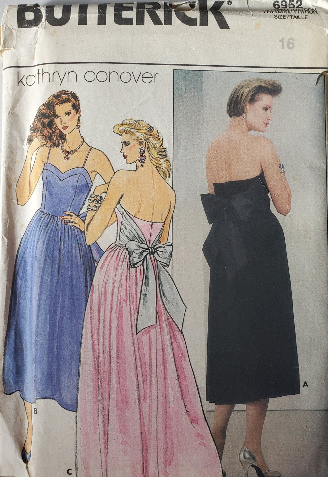 Vintage Butterick Pattern 6952, UNCUT, Misses Formal Gowns Size 16 