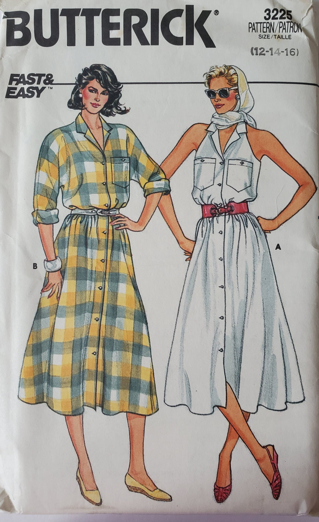 Vintage Butterick Pattern 3225, UNCUT, Misses Dresses Sizes 12-14-16